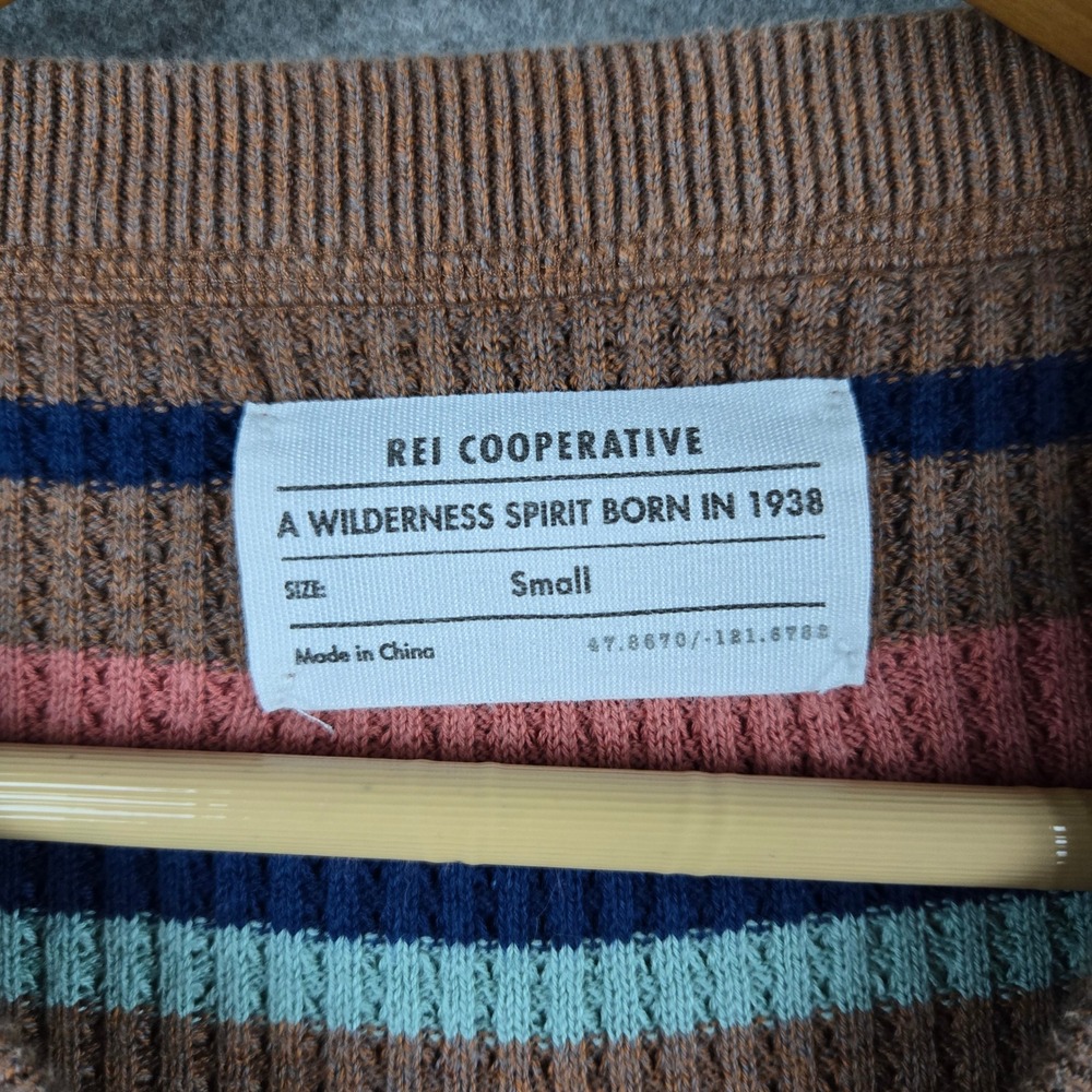 REI Cooperative Sweater Womens Small Brown Striped Waffle Knit Gorpcore Retro - Picture 5 of 10